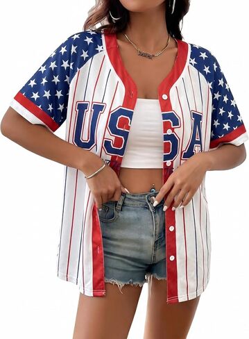 USA Flag Baseball Jersey for Women 4th of July Button Down Shirt V Neck Patriotic Tee 250th Anniversary Top in Kuwait