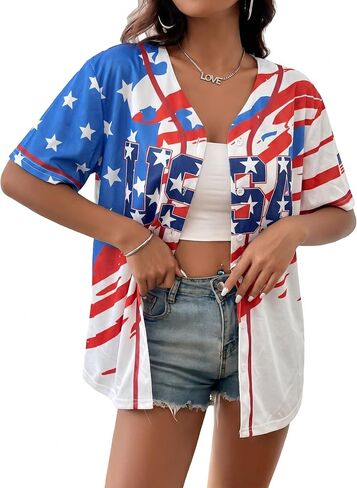 USA Flag Baseball Jersey for Women 4th of July Button Down Shirt V Neck Patriotic Tee 250th Anniversary Top in Kuwait
