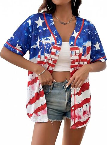 USA Flag Baseball Jersey for Women 4th of July Button Down Shirt V Neck Patriotic Tee 250th Anniversary Top in Kuwait
