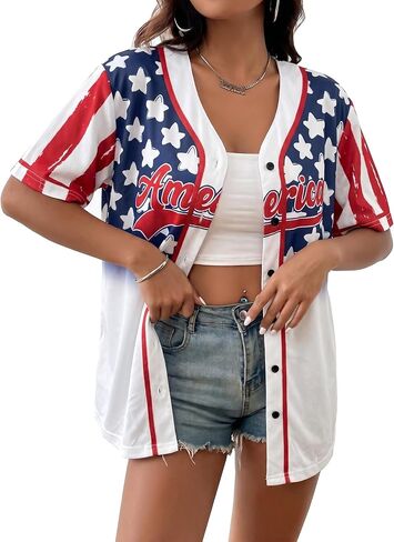 USA Flag Baseball Jersey for Women 4th of July Button Down Shirt V Neck Patriotic Tee 250th Anniversary Top in Kuwait