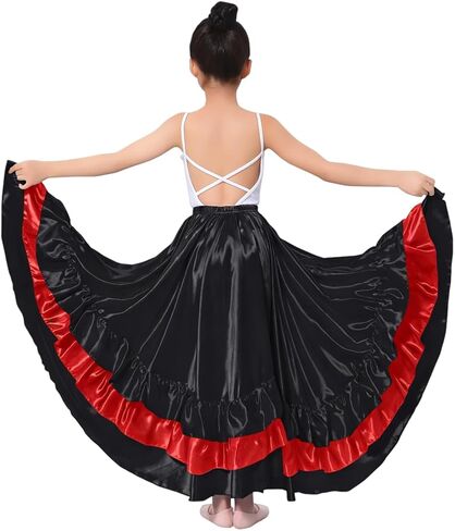 Satin Ruffle Long Full Dance Circle Skirt for Girls Flamenco Folkloric Mexican Belly Ballroom Dance Performance in Saudi Arabia