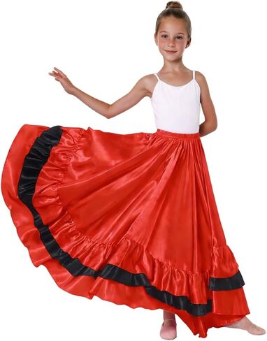Satin Ruffle Long Full Dance Circle Skirt for Girls Flamenco Folkloric Mexican Belly Ballroom Dance Performance in Saudi Arabia