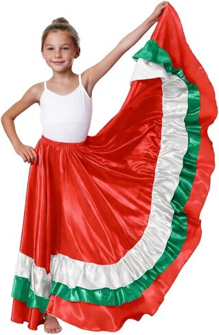 Satin Ruffle Long Full Dance Circle Skirt for Girls Flamenco Folkloric Mexican Belly Ballroom Dance Performance in Saudi Arabia