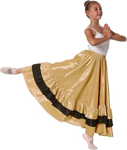 Satin Ruffle Long Full Dance Circle Skirt for Girls Flamenco Folkloric Mexican Belly Ballroom Dance Performance in Saudi Arabia