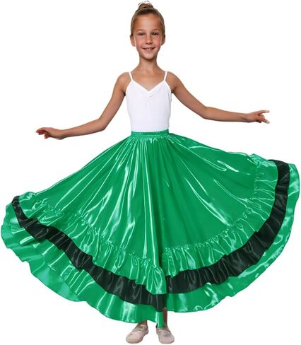 Satin Ruffle Long Full Dance Circle Skirt for Girls Flamenco Folkloric Mexican Belly Ballroom Dance Performance in Saudi Arabia