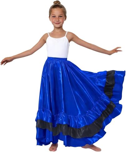 Satin Ruffle Long Full Dance Circle Skirt for Girls Flamenco Folkloric Mexican Belly Ballroom Dance Performance in Saudi Arabia