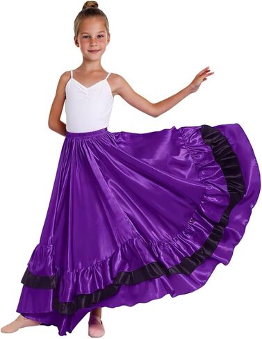 Satin Ruffle Long Full Dance Circle Skirt for Girls Flamenco Folkloric Mexican Belly Ballroom Dance Performance in Saudi Arabia
