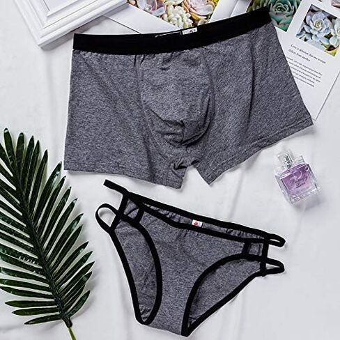 Couple Underwear Cotton Sexy Men and Women Cute Shorts Suit(Male large female medium) in Kuwait