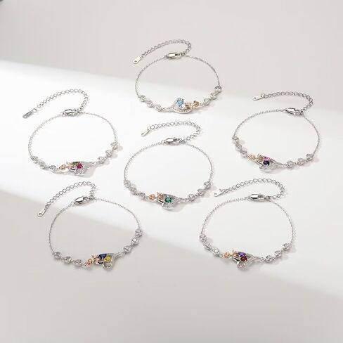 Iefil 925 Sterling Silver Rose Heart Birthstone Bracelets, Anniversary Birthday Gifts for Women Wife Mom Daughter, 6"+2" in Kuwait