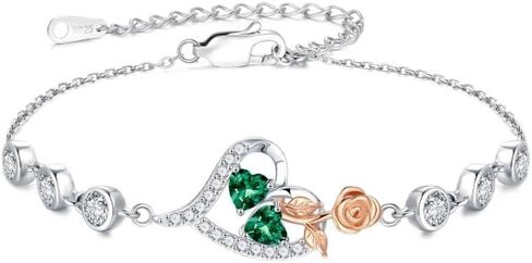 Iefil 925 Sterling Silver Rose Heart Birthstone Bracelets, Anniversary Birthday Gifts for Women Wife Mom Daughter, 6"+2" in Kuwait