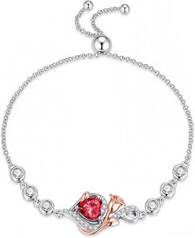 Iefil Birthstone Bracelets for Women - 925 Sterling Silver Adjustable Birthstone Bracelet, Rose Heart Bracelet, Anniversary Birthday Gifts for Women Wife Mom in Kuwait