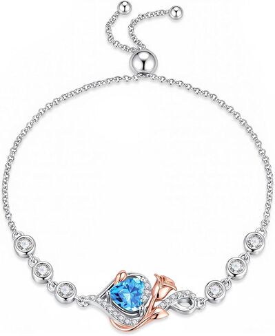 Iefil Birthstone Bracelets for Women - 925 Sterling Silver Adjustable Birthstone Bracelet, Rose Heart Bracelet, Anniversary Birthday Gifts for Women Wife Mom in Kuwait