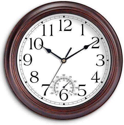 KECYET 8.5 Inch Outdoor Wall Clock with Thermometers, Vintage Silent Wall Clocks Battery Operated, Retro Non-Ticking Clock Decorative for Living Room, Patio, Kitchen, Office, Bathroom, Bedroom(Bronze) in Saudi Arabia
