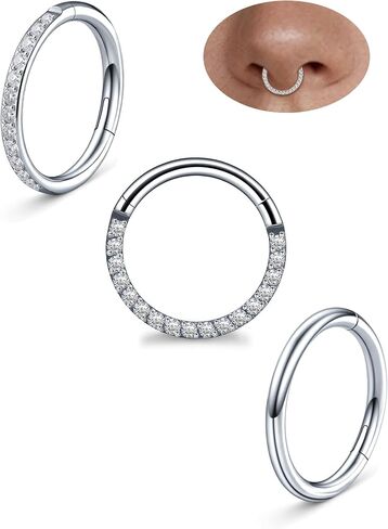 3Pcs 18G Moissanite Round Hoop Nose Ring Set 925 Sterling Silver Women's Nose Ring Set Hypoallergenic Hoop Design Suitable for Both Men and Women in Kuwait