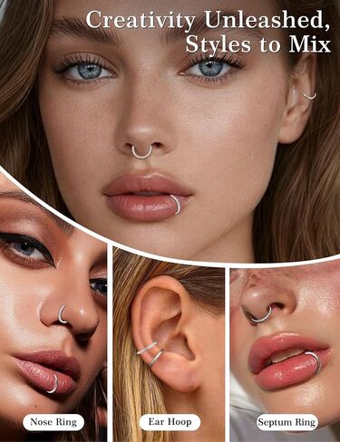 3Pcs 18G Moissanite Round Hoop Nose Ring Set 925 Sterling Silver Women's Nose Ring Set Hypoallergenic Hoop Design Suitable for Both Men and Women in Kuwait