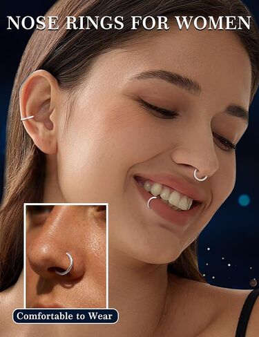 3Pcs 18G Moissanite Round Hoop Nose Ring Set 925 Sterling Silver Women's Nose Ring Set Hypoallergenic Hoop Design Suitable for Both Men and Women in Kuwait