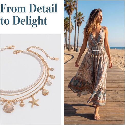 2 Pcs Waist Chain Set, Faux Pearl Shell Starfish and Rhinestone Belly Chain Jewelry, Adjustable Boho Waist Accessories for Summer Festival Beach Styling, for Women in Saudi Arabia