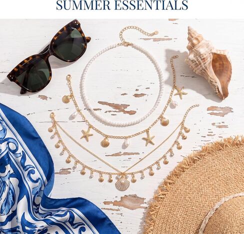 2 Pcs Waist Chain Set, Faux Pearl Shell Starfish and Rhinestone Belly Chain Jewelry, Adjustable Boho Waist Accessories for Summer Festival Beach Styling, for Women in Saudi Arabia