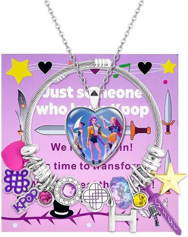 Kpop Charm Bracelet Merch Gifts, Adjustable Cartoon Bangle and Necklace Jewelry Set for Fans Women Christmas Birthday in Saudi Arabia