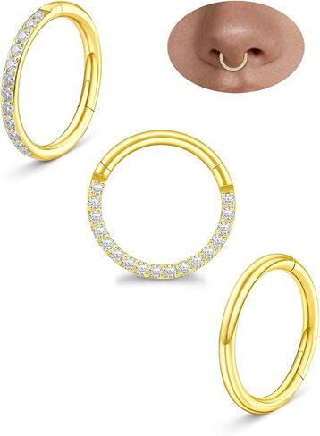 3Pcs 18G Moissanite Round Hoop Nose Ring Set 925 Sterling Silver Women's Nose Ring Set Hypoallergenic Hoop Design Suitable for Both Men and Women in Kuwait