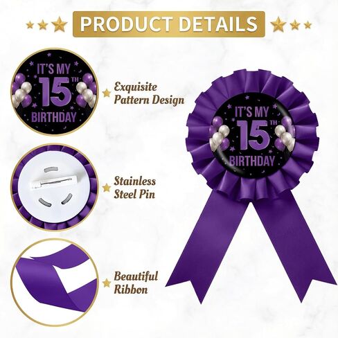It's My 1st Birthday Tinplate Badge Pin, Happy 1st Birthday Award Ribbon Button, Purple Rosette One Year Old Brooch Pin for 1st Anniversary Party Favor in Saudi Arabia