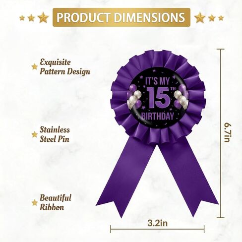 It's My 1st Birthday Tinplate Badge Pin, Happy 1st Birthday Award Ribbon Button, Purple Rosette One Year Old Brooch Pin for 1st Anniversary Party Favor in Saudi Arabia