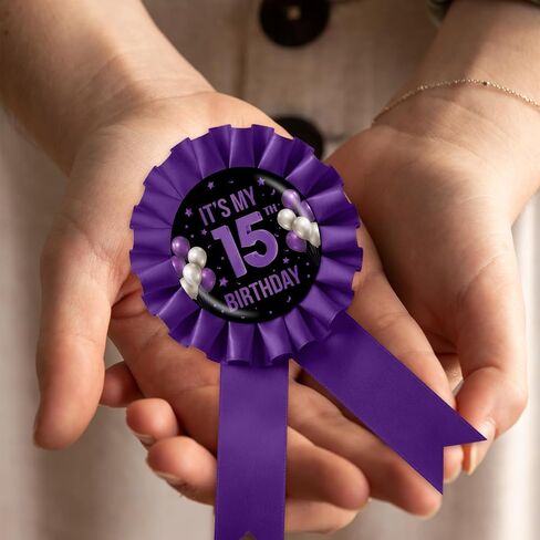 It's My 1st Birthday Tinplate Badge Pin, Happy 1st Birthday Award Ribbon Button, Purple Rosette One Year Old Brooch Pin for 1st Anniversary Party Favor in Saudi Arabia