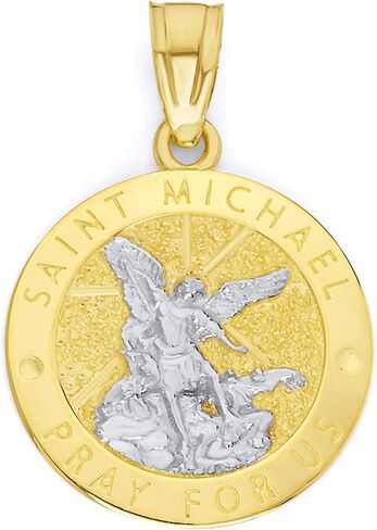 14k Real Solid Gold Saint Michael Pray For Us Pendant Medallion in Kuwait