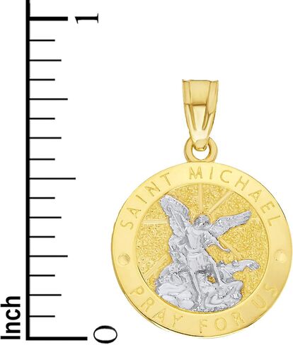 14k Real Solid Gold Saint Michael Pray For Us Pendant Medallion in Kuwait