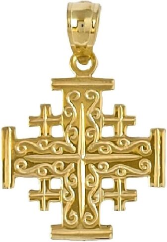 14K Yellow Gold Jerusalem Cross Pendant, Made in USA in Kuwait