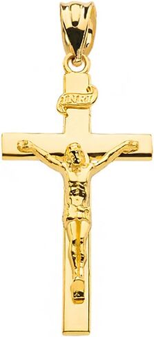 Solid 10k Yellow Gold Cross INRI Crucifix Charm Pendant (1.60") in Saudi Arabia