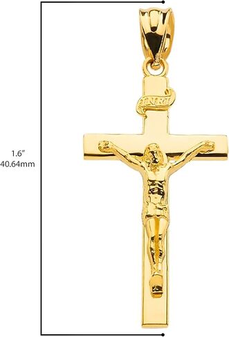 Solid 10k Yellow Gold Cross INRI Crucifix Charm Pendant (1.60") in Saudi Arabia