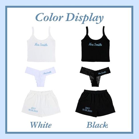 Mrs. Pajama Set, Custom Women's Tank & Joggers Set Embroidered with Name, Personalized Bride Pajamas, Mrs. Set, Bridal Shower Outfit, Engagement for Her, Party, Birthday Gifts White in Saudi Arabia