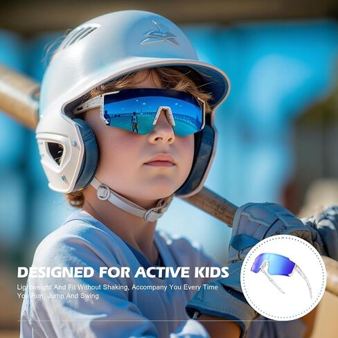 نظارات شمسية Fanshen Kids Baseball للأولاد والبنات من عمر 3 إلى 12 عامًا، نظارات شمسية رياضية مستقطبة للشباب البيسبول البيسبول للحماية من الأشعة فوق البنفسجية in Kuwait