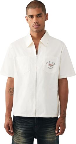 True Religion Men’s Short Sleeve Full Zip Buddha Shirt – 100% Cotton, Short Sleeve, Full Zip Design in Kuwait