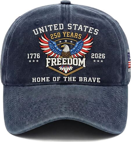 250th Anniversary USA Hat - United States 1776-2026 Embroidered Eagle Adjustable Baseball Cap, Vintage Washed Cotton for Men and Women Dark Blue in Kuwait