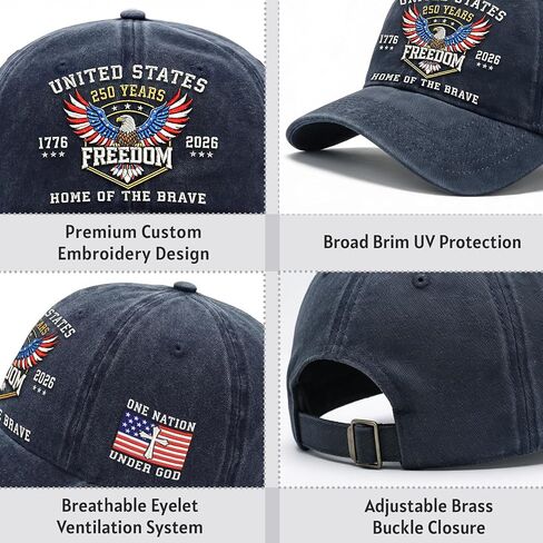 250th Anniversary USA Hat - United States 1776-2026 Embroidered Eagle Adjustable Baseball Cap, Vintage Washed Cotton for Men and Women Dark Blue in Kuwait