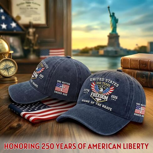250th Anniversary USA Hat - United States 1776-2026 Embroidered Eagle Adjustable Baseball Cap, Vintage Washed Cotton for Men and Women Dark Blue in Kuwait