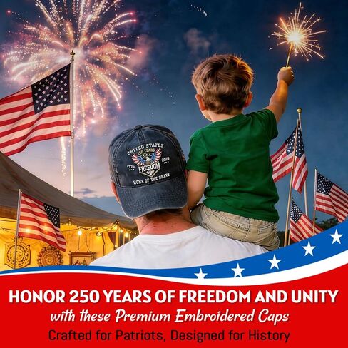 250th Anniversary USA Hat - United States 1776-2026 Embroidered Eagle Adjustable Baseball Cap, Vintage Washed Cotton for Men and Women Dark Blue in Kuwait