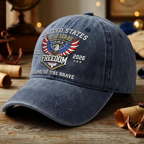 250th Anniversary USA Hat - United States 1776-2026 Embroidered Eagle Adjustable Baseball Cap, Vintage Washed Cotton for Men and Women Dark Blue in Kuwait