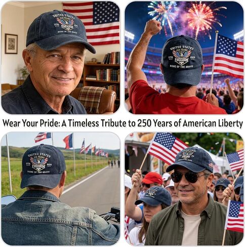 250th Anniversary USA Hat - United States 1776-2026 Embroidered Eagle Adjustable Baseball Cap, Vintage Washed Cotton for Men and Women Dark Blue in Kuwait