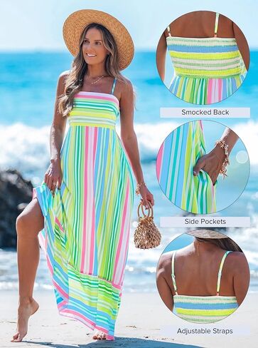 popvil Women Summer Maxi Dress 2026 Spaghetti Strap Long Beach Dress Boho A-Line Flowy Casual Sleeveless Sun Dress in Kuwait