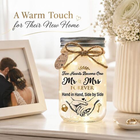 SOLMAY Wedding Gifts for Couples 2026, Mr and Mrs Gifts, Bridal Shower Gifts for Bride to Be, Bride and Groom Keepsake, Just Married Mason Star Jar Decor in Kuwait