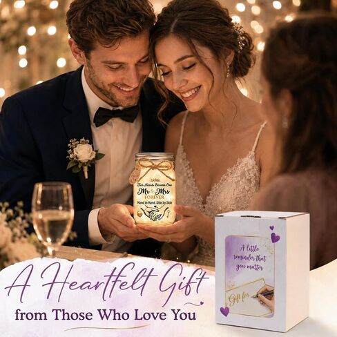 SOLMAY Wedding Gifts for Couples 2026, Mr and Mrs Gifts, Bridal Shower Gifts for Bride to Be, Bride and Groom Keepsake, Just Married Mason Star Jar Decor in Kuwait
