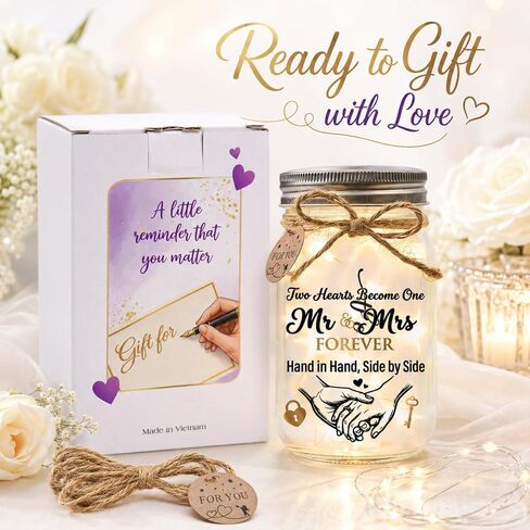 SOLMAY Wedding Gifts for Couples 2026, Mr and Mrs Gifts, Bridal Shower Gifts for Bride to Be, Bride and Groom Keepsake, Just Married Mason Star Jar Decor in Kuwait