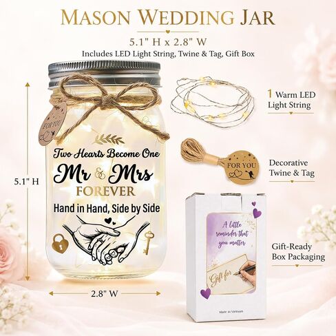 SOLMAY Wedding Gifts for Couples 2026, Mr and Mrs Gifts, Bridal Shower Gifts for Bride to Be, Bride and Groom Keepsake, Just Married Mason Star Jar Decor in Kuwait