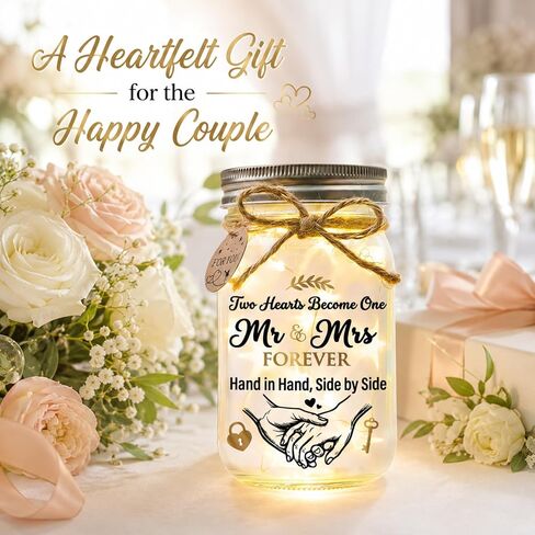 SOLMAY Wedding Gifts for Couples 2026, Mr and Mrs Gifts, Bridal Shower Gifts for Bride to Be, Bride and Groom Keepsake, Just Married Mason Star Jar Decor in Kuwait