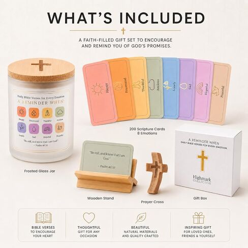 Bible Verse Jar for Women – 200 Scripture Cards for 8 Emotions, Christian Gifts for Women Faith, Prayer Jar with Wooden Stand & Prayer Cross, Encouragement Gift in Frosted Glass Jar in Saudi Arabia