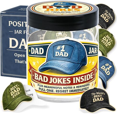 Dad Jokes Cards Jar - Fathers Day Gift, Funny Dad Gifts from Daughter, Funny Gag Gift, Fun Gag Gifts for Men, Coworkers, Brother - Daily Dad Jokes - Christmas Stocking Stuffers for Dad in Saudi Arabia