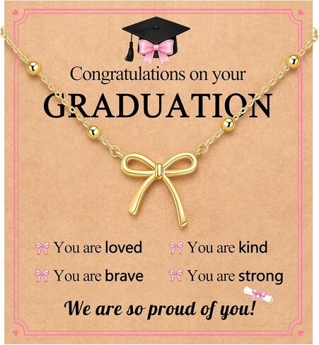 UNGENT THEM Celebrate Her Graduation with Love - Cute Bow Necklace Graduation Gifts for Girls Her with Encouraging Card in Kuwait